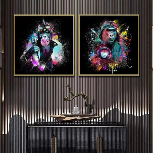 Colorful Star Funny Monkey Graffiti Art Canvas Painting Posters and Prints Wall Art Animals Pictures for Living Room Home Decor