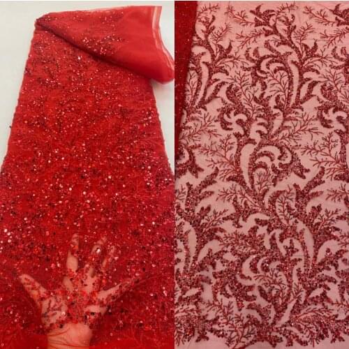 Lace fabric wtih beads and sequins L-628881 high quality lace nigerian lace fabric for women dress african tulle lace