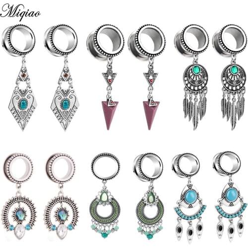 Miqiao 2pcs Body Piercing Jewelry Boho Style Stainless Steel Tassel Pendant Ear Expanded Metal Ear Pinna 6mm-30mm
