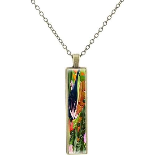 JOINBEAUTY Fashion Tropical Plant Pattern Copper Chain Mens Jewelry Classic Art Picture Glass Pendant Necklace For Father