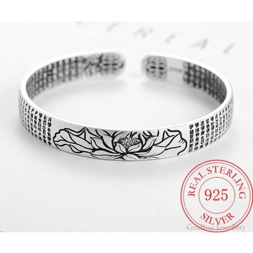 Fashion 925 Sterling Silver Woman Charm Cuff Bracelet Lotus Adjustable FlowerBangle Girls Party Jewelry Gifts