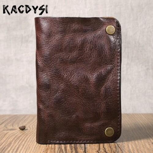 100% Genuine Cowhide Original Handmade Men Wallet Retro Luxury Purse Short Classic Man Money Clip Top Quality Wallet Leather Hot
