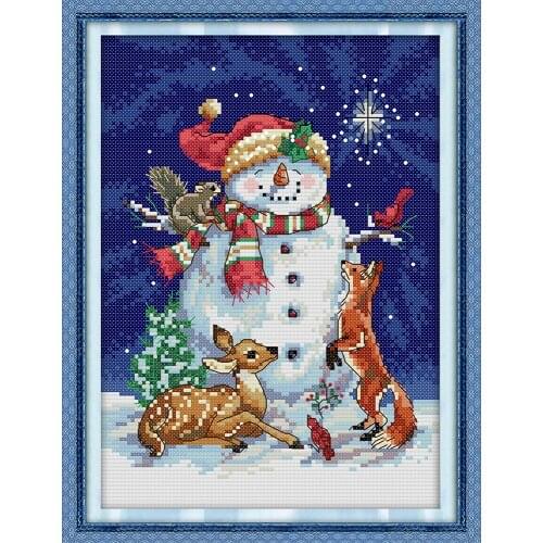 Midnight snowman cross stitch kit cartoon winter snow 14ct 11ct print canvas stitching embroidery DIY handmade needlework