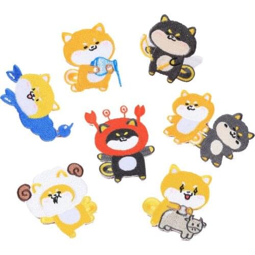 Cartoon Animals Corgi Dog Embroidery Patches Stick-on Scrapbook Decorative Stickers Yellow Dog Appliques Self-adhesive Patch