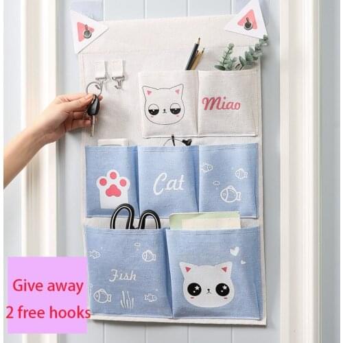 New cartoon wall-mounted storage hanging bag bathroom living room sundries fabric three-dimensional cotton and linen storage bag