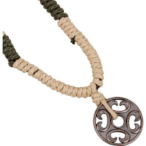 Fashion Vintage Men Cross Long Chain Necklace Alloy Round Pendant Handmade Leather Adjustable Charm Statement Women Jewelry Gift