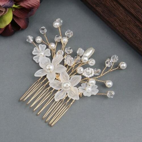 Handmade Flower Bridal Comb Hairpiece Crystal Pearls Wedding Jewelry Women Headpiece Hair Ornament расческа для волос
