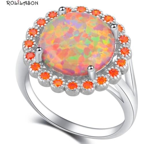 ROLILASON Pretty Gifts for Women Orange Fire Opal silver plated Orange Zircon Fashion Jewelry Ring USA size #6#7#8#9#10 OR866