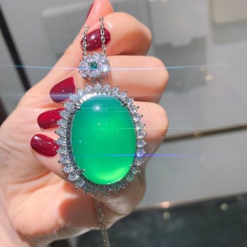 QTT Luxury 925 Sterling Silver Pendant Necklace Emerald Tourmaline Gemstone Chain Necklace For Women Wedding Accessories