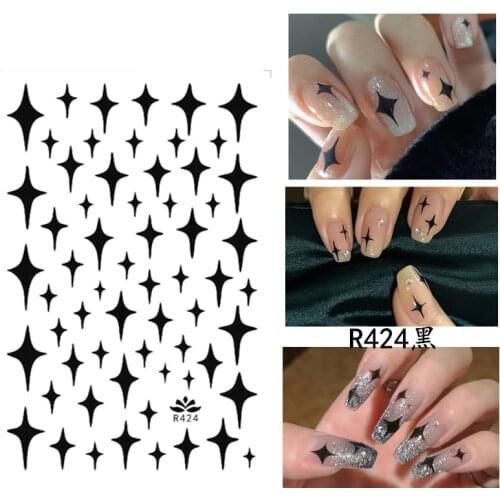 Self-adhesive 3D Stickers for Nails Black Star Geometry Nail Art Decorations Autumn Fashion Stickers Women Girl Nail Foil