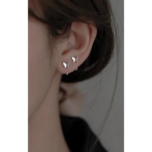 Silver Color Butterfly Geometric Copper Metal Hoop Earrings for Women Small Open Huggies Hoops Ear Piercing Earring Jewelry Gift