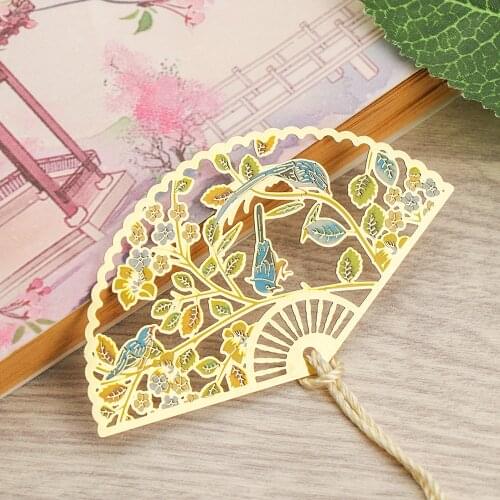 Folding Fan Shape Brass Bookmark Chinese Style Metal Tassel Book Clip Pagination Mark Retro Stationery School Office Supplies