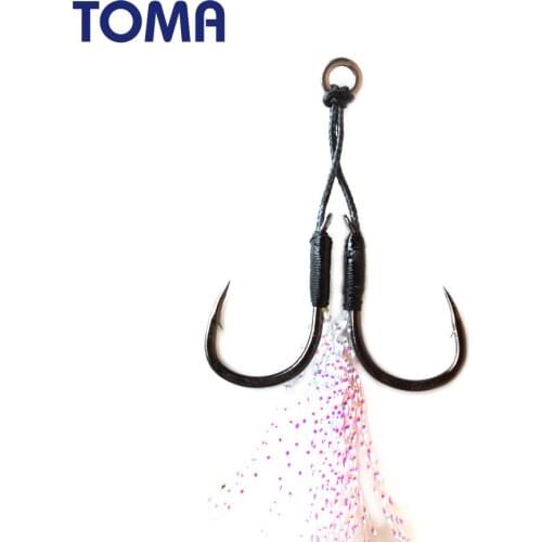 TOMA Micro Assist JIG Hooks Black Nickel High Carbon Steel 12# 14# Sea Fishing Double Hook Shore Jigging Tackle Fishhooks