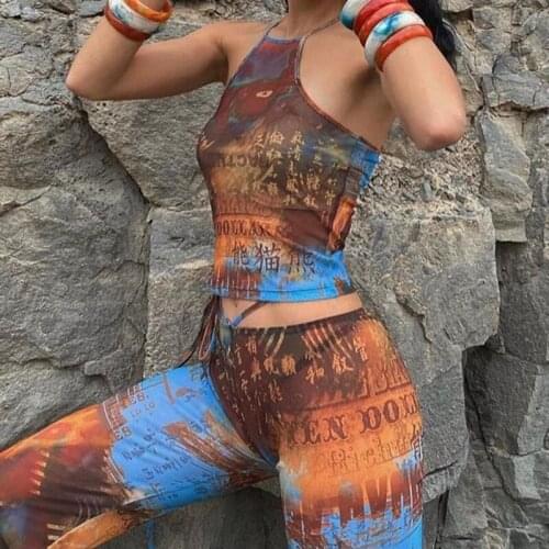 Print Halter Crop Vest Sexy Bodycon Fashion Casual Lace Up Vests 2021 Summer Open Navel Party Sleeveless Backless Women Vest