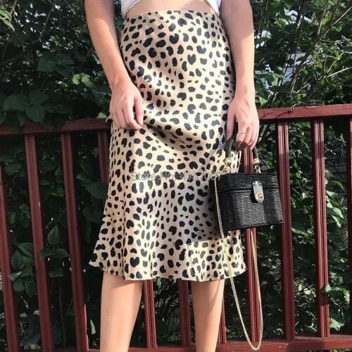 100% Silk Satin The Naomi Leopard Print Midi Skirt - Women/Ladies Animal Printed Wild Things 3/4 Length Slip Style Skirt