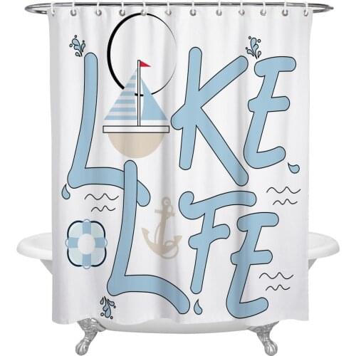 Blue Boat Anchor Lake Life Shower Curtain Waterproof Polyester Fabric Shower Curtains Home Decoration Curtain with Hook
