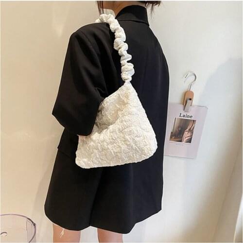 Women Square Shoulder Bag Plicated Fashion Ins White Black High-capacity Shopping Axillary Package Girls Message Portable