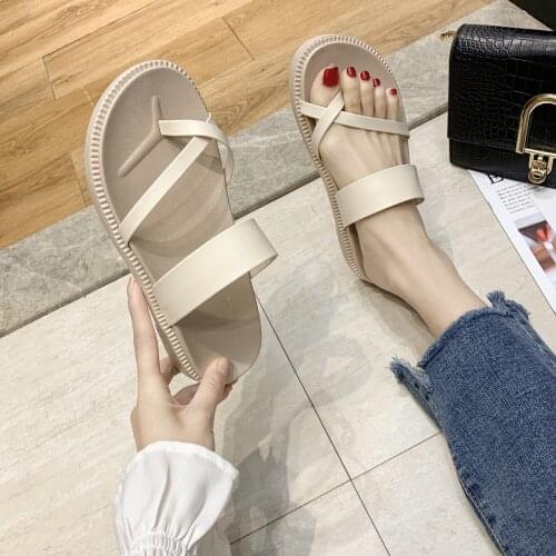 Flat Beach Shoes Women Summer New Sandals and Slippers 2021 Sets of Feet Students Korean Version of The Toe Wear Shoes Tide