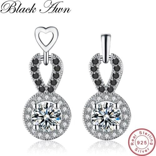 [BLACK AWN] Cute 925 Sterling Silver Jewelry Black Spinel Earrings for Women Female Earrings T112