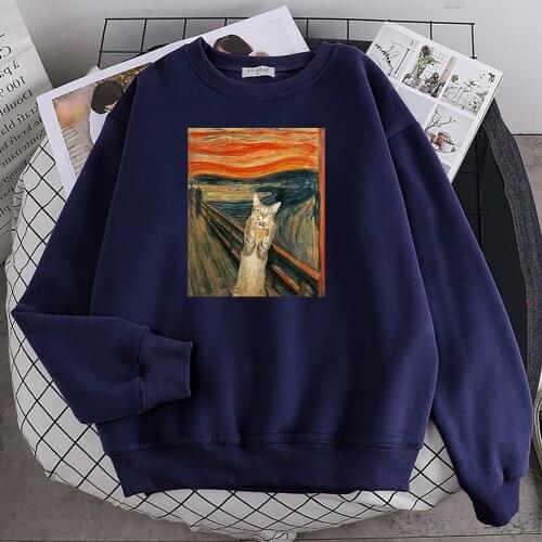 The Scream Art Retort Cat Prints Womens Sweatshirt Simple Warm Autumn Hooded Street Soft Hoodies Hipster Oversize Clothes Mens