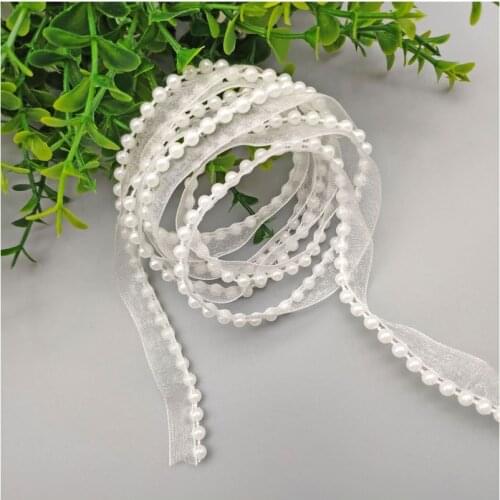 1.2cm*5yards pearl lace trims for wedding dress Thin organza trimmings for clothes Sew on ribbons and trims for sewing