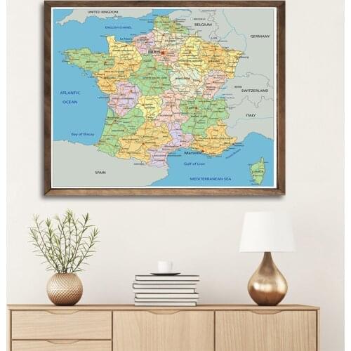 150*150cm The France Political Map In French Non-woven Canvas Painting Wall Poster Living Room Home Decoration School Supplies