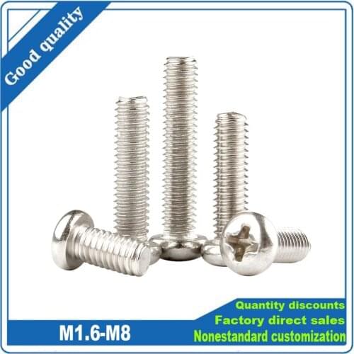 Cross Recessed Pan Head Machine Screws GB818 304 Stainless steel M2 M2.5 M3 M4 M5 M6 M8 M10 Bolts 12 16 20 25 30 35 40 45 -60mm