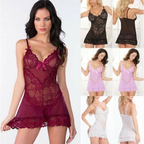 2020 Sexy Sleepshirts Lace Lingerie Women Sleepwear Sleep Dress Mini Robe Babydolls Underwear Nightwear Nightdress