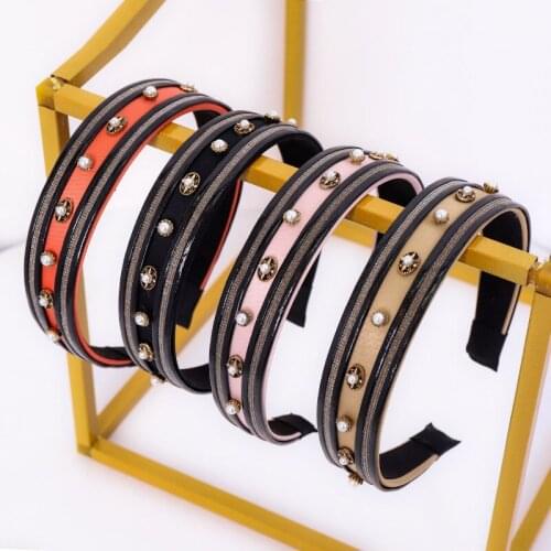 2021 New European American PU Headband Rhinestone Pearls Hairbands Hair Hoops Fashion Head Wear Women Girls Accessories
