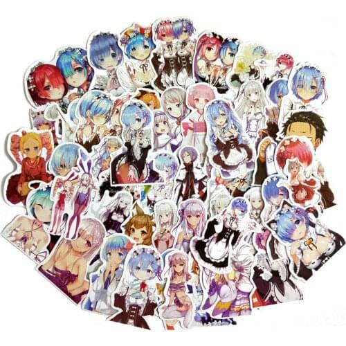 50 pcs/lot cute Re:Life in a different world from zero Anime Stickers girl Toys Cartoon Rem Ram Movie Souvenir Stickers