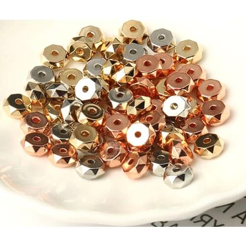 7x4mm Rhodium CCB Plastic Bead Faceted Wheel Round Loose Spacer Beads for Jewelry Makings Bracelet Necklace DIY Supplies 100pcs