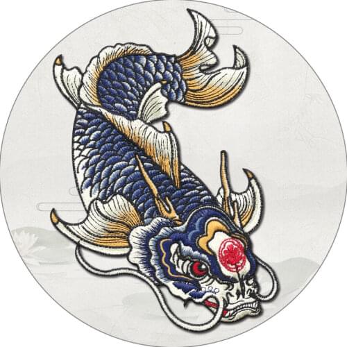 Large Black Carp Fish Embroidered Patches for Clothes Sew on Garment Applique DIY Accessory Party Decor Animal Super Fish Patch