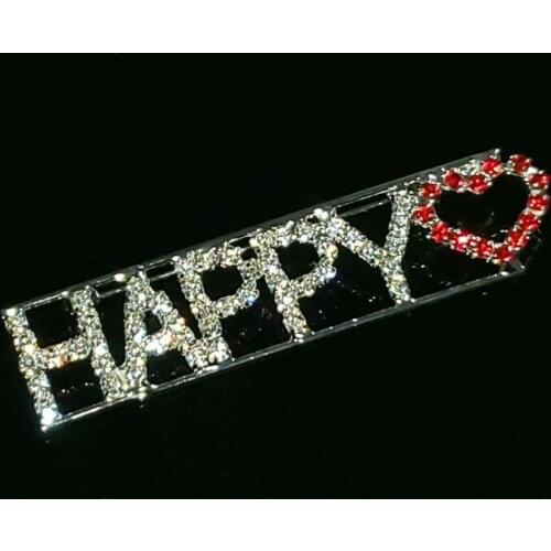 Crystal Handmade Word Jewelry "Happy Heart" Lapel Pin Rhinestone Word Brooch Accessories Unique Gift Wholesale