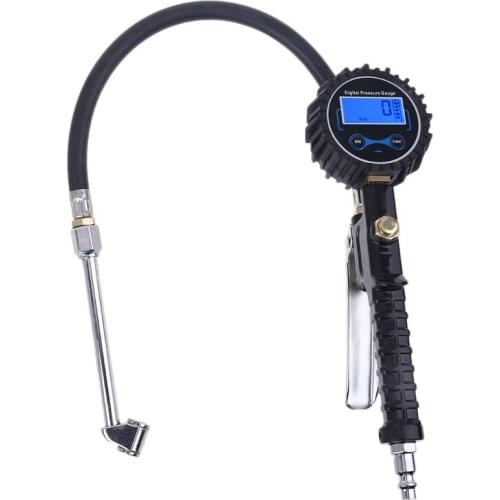 Digital Tire Inflator with Pressure Gauge, 200 PSI / BAR / KPa / Kgf/cm2, Heavy Duty 32cm 12" Rubber Hose, Dual Head Air Chuck