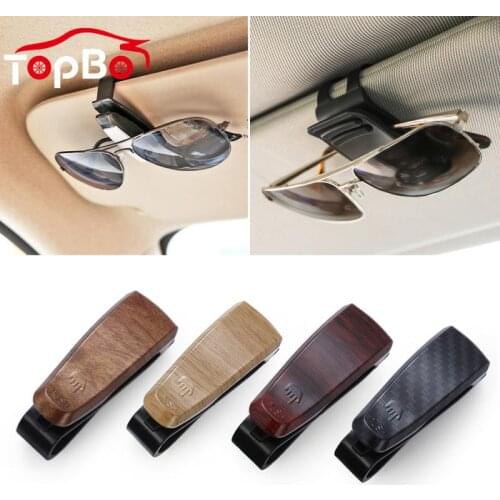 Eyeglasses Holder Wood Carbon Grain Glasses Case Car-styling Sun Visor Sunglasses Clamp Auto Fastener Ticket Clip Glasses Holder