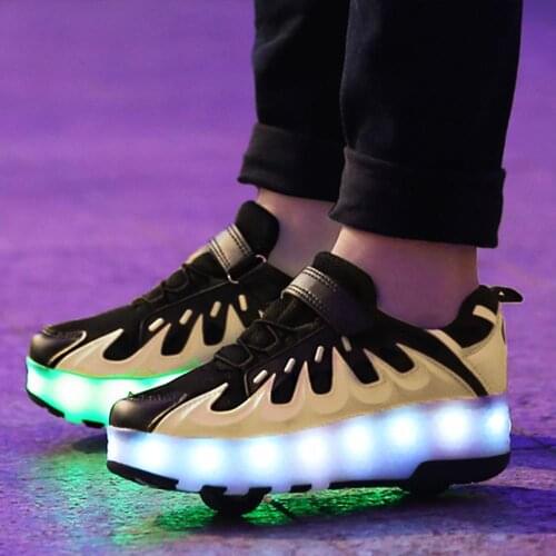 Black Pink Grey USB Charging Fashion Girls Boys LED Light Roller Skate Shoes For Children Kids Sneakers With Wheels Two wheels