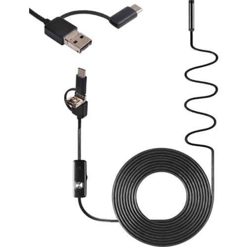 5.5mm 3 in 1 Endoscope USB Flexible for Type-C Phone PC Car Car Pipe Inspection Borescope Camera with 6 LED lights