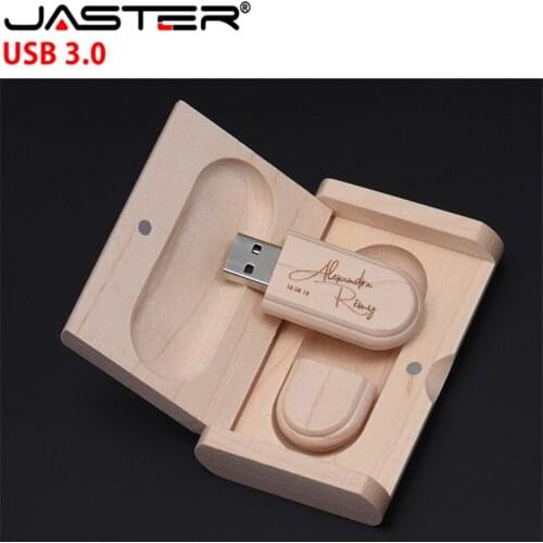 JASTER USB 3.0 Custom LOGO wooden high speed usb+Flip box usb flash drive memory stick 4GB 8GB 16GB 32GB 64GB wedding gift