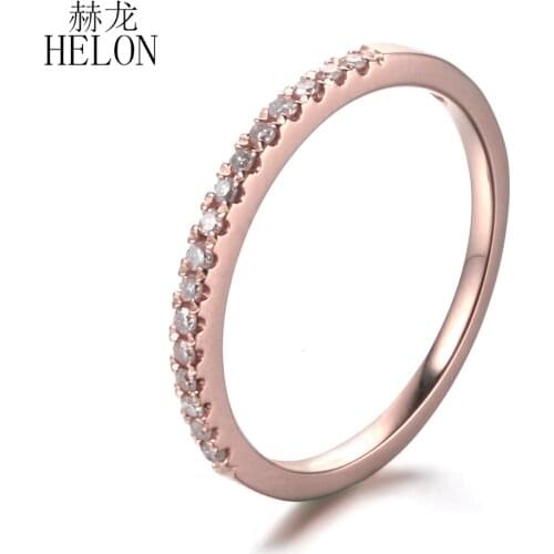 HELON Solid 10k Rose Gold Pave 0.2ct Natural Diamonds Wedding Engagement Ring Diamonds Anniversary Womens Jewelry Ring