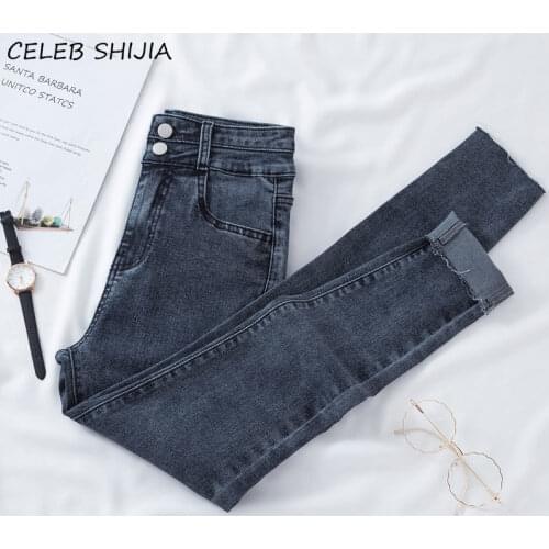 Good Quality Skinny Jeans for Woman Clothing Double Button Stretch Denim Pencil Pants Woman Korean Chic Sky Blue Y2k Jeans Mom