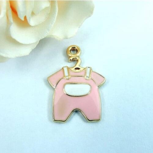 Julie Wang 10PCS Wholesale Pink White Enamel Cute Baby Dress Gold Color Alloy Base Pendant Charm for Making Necklace Jewelry