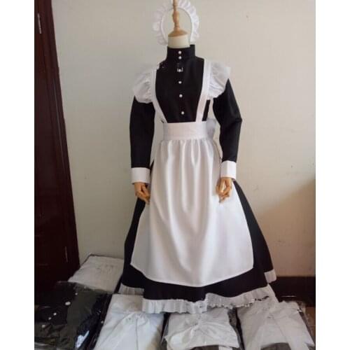 Classic Black And White Maid Dress Cosplay Costume British Style Pearl Line Long Café Maid Comfortable Dresses