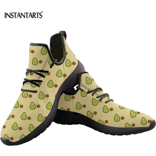 INSTANTARTS Avocado Printed Womens Sneakers Lace-up Mesh Knit Flats Autumn Outside Breathable Running Shoes for Lady Girl