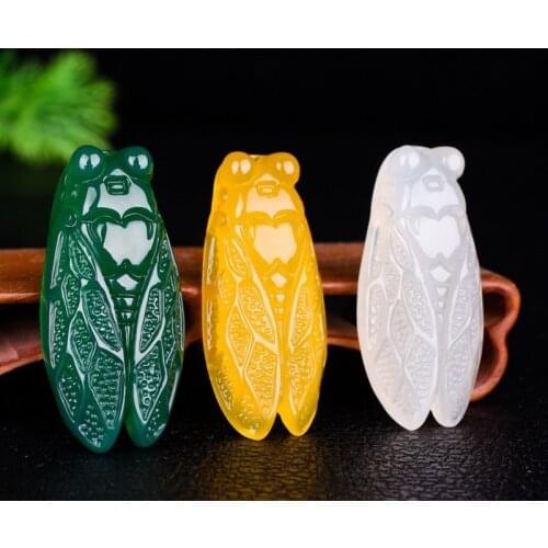 1PC Natural Green Agate Cicada Jade Pendant Necklace Chalcedony Carved Charm Jewellery Fashion Amulet for Men Women Lucky Gifts