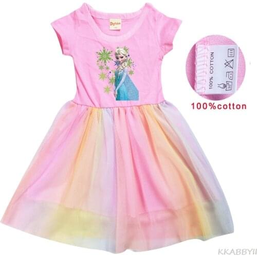 Disney Summer Frozen Girl Patchwork Dress Children Girl Home Party Casual Clothes Dresses
