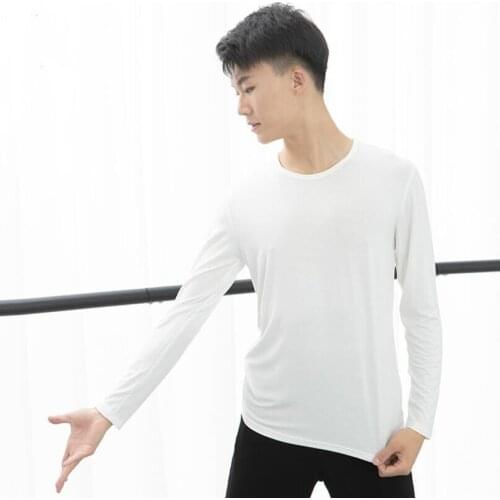 Mens Modal Dance Blouse Stretch Practice Top Long Sleeve Modern Competition Clothes White Black