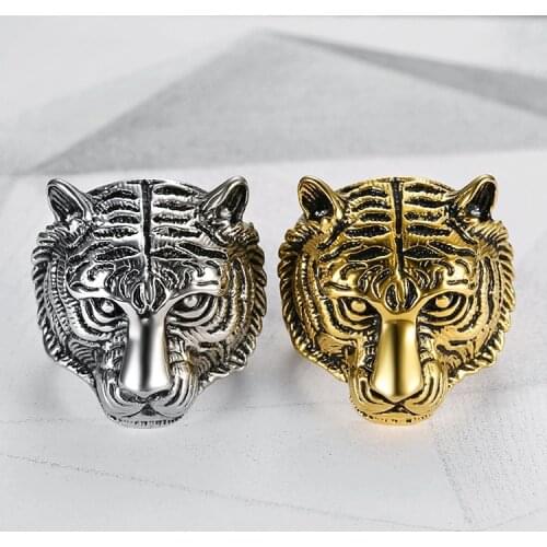 US 7 to 15 size punk personality tiger ring for men stainless steel good detail animal jewelry for men