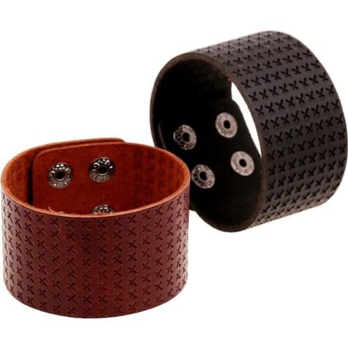 Boho Gypsy Hiphop Hippie Punk Brown Black Real Leather Numbers Cross Stamp Charms Wide Wrist Wrap Adjustable Man Bracelet Bangle