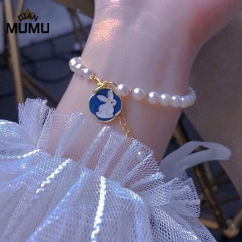 2021New Chinese Style Rabbit Pearl Bracelet Elegant Temperament clever Lovely Moon Rabbit String Bracelets Wedding Party Gifts