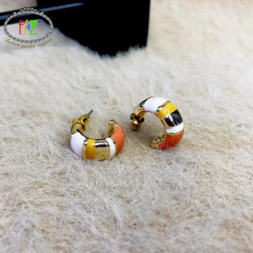 F.J4Z New Designer Statement Earrings for Women Trend Enamel Open C Hoop Earring Lady Cocktail Jewelry Gifts серги 2021 тренды